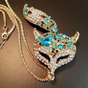 Beautiful blue and clear Crystal Fox necklace